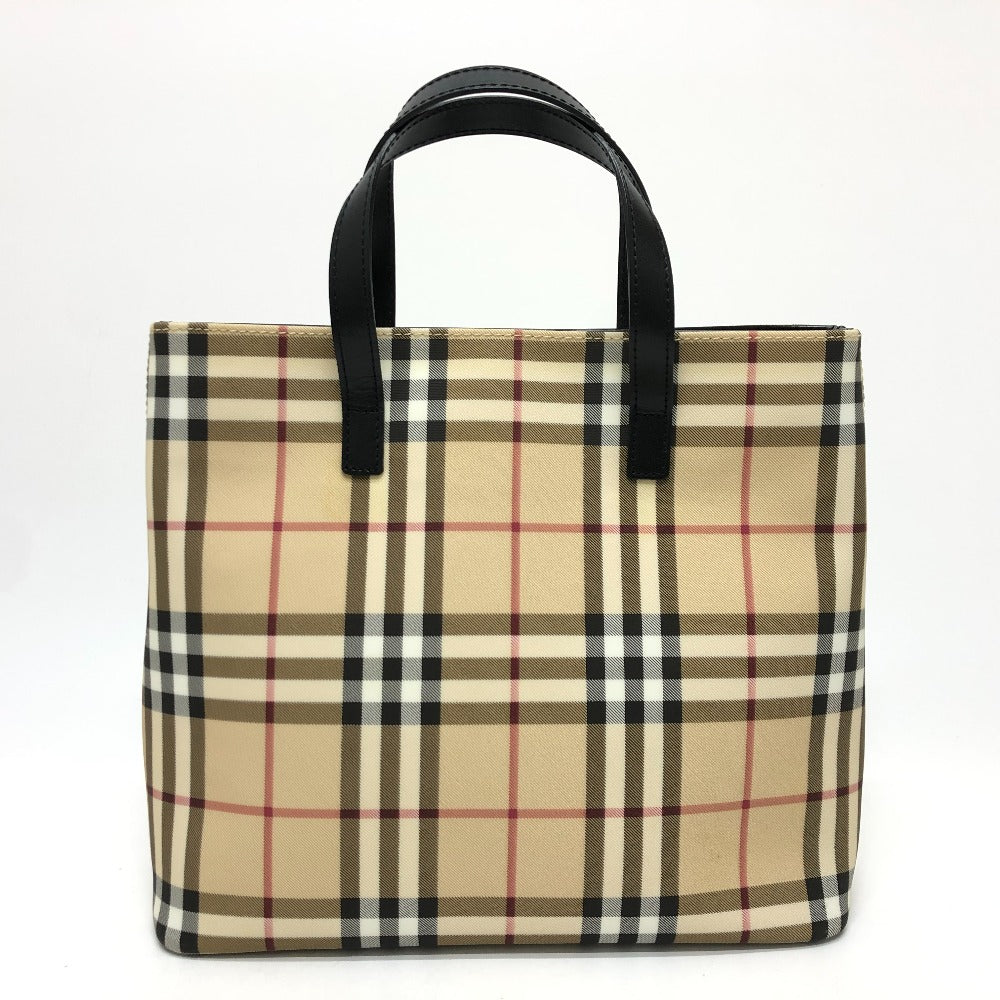 BURBERRY Check Tote Bag, PVC/Leather Handbag, Women's, Beige