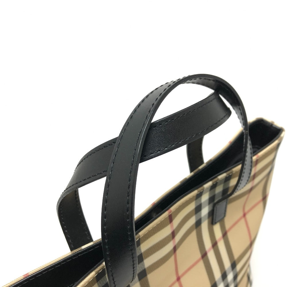 BURBERRY Check Tote Bag, PVC/Leather Handbag, Women's, Beige