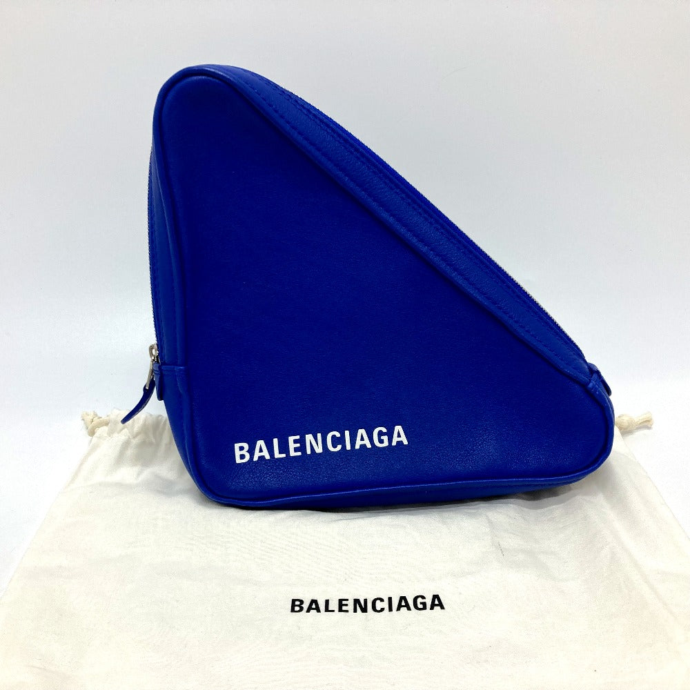 BALENCIAGA 476976 トライアングル 三角 クラッチバッグ ポーチ 小物入れ ポーチ レザー レディース ブルー