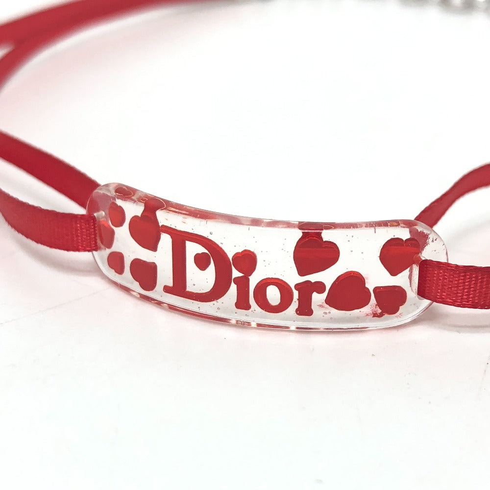 Dior ロゴ ハート プレート アクセサリー 首輪 首飾り チョーカー プラスチック レディース クリア×レッド - brandshop-reference