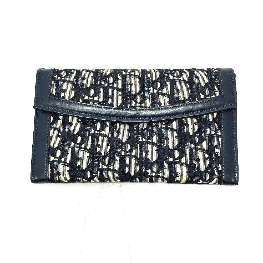 Dior トロッター ジャガード ヴィンテージ フラップ  ロングウォレット がま口 長財布 ジャガード レディース ネイビー - brandshop-reference