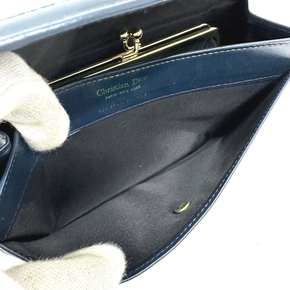 Dior トロッター ジャガード ヴィンテージ フラップ  ロングウォレット がま口 長財布 ジャガード レディース ネイビー - brandshop-reference