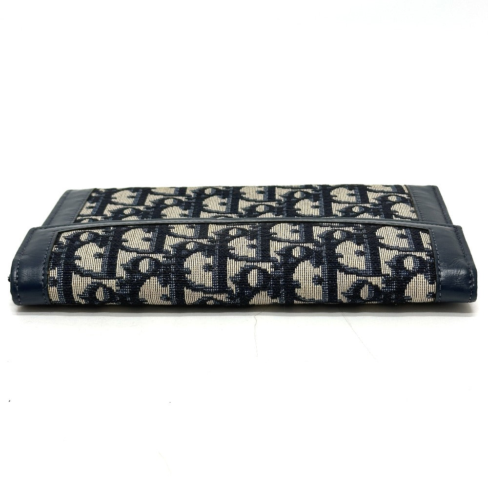 Dior トロッター ジャガード ヴィンテージ フラップ  ロングウォレット がま口 長財布 ジャガード レディース ネイビー - brandshop-reference