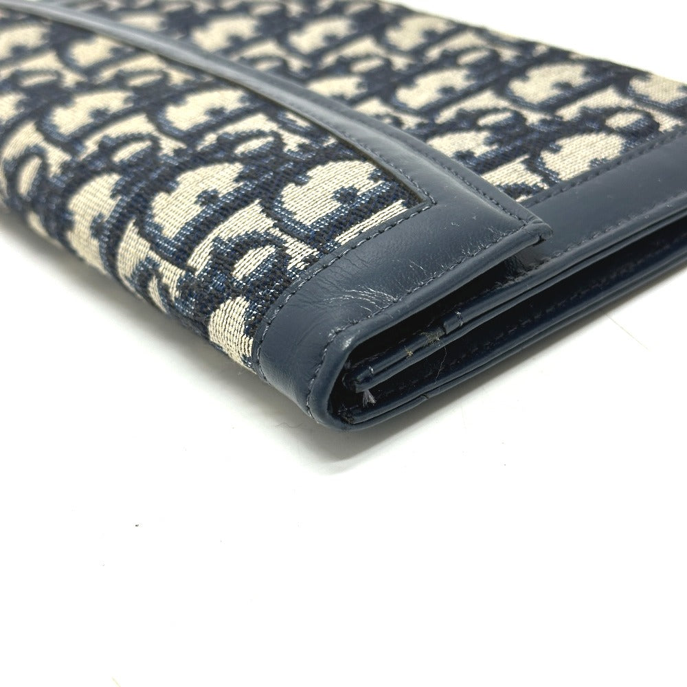 Dior トロッター ジャガード ヴィンテージ フラップ  ロングウォレット がま口 長財布 ジャガード レディース ネイビー - brandshop-reference