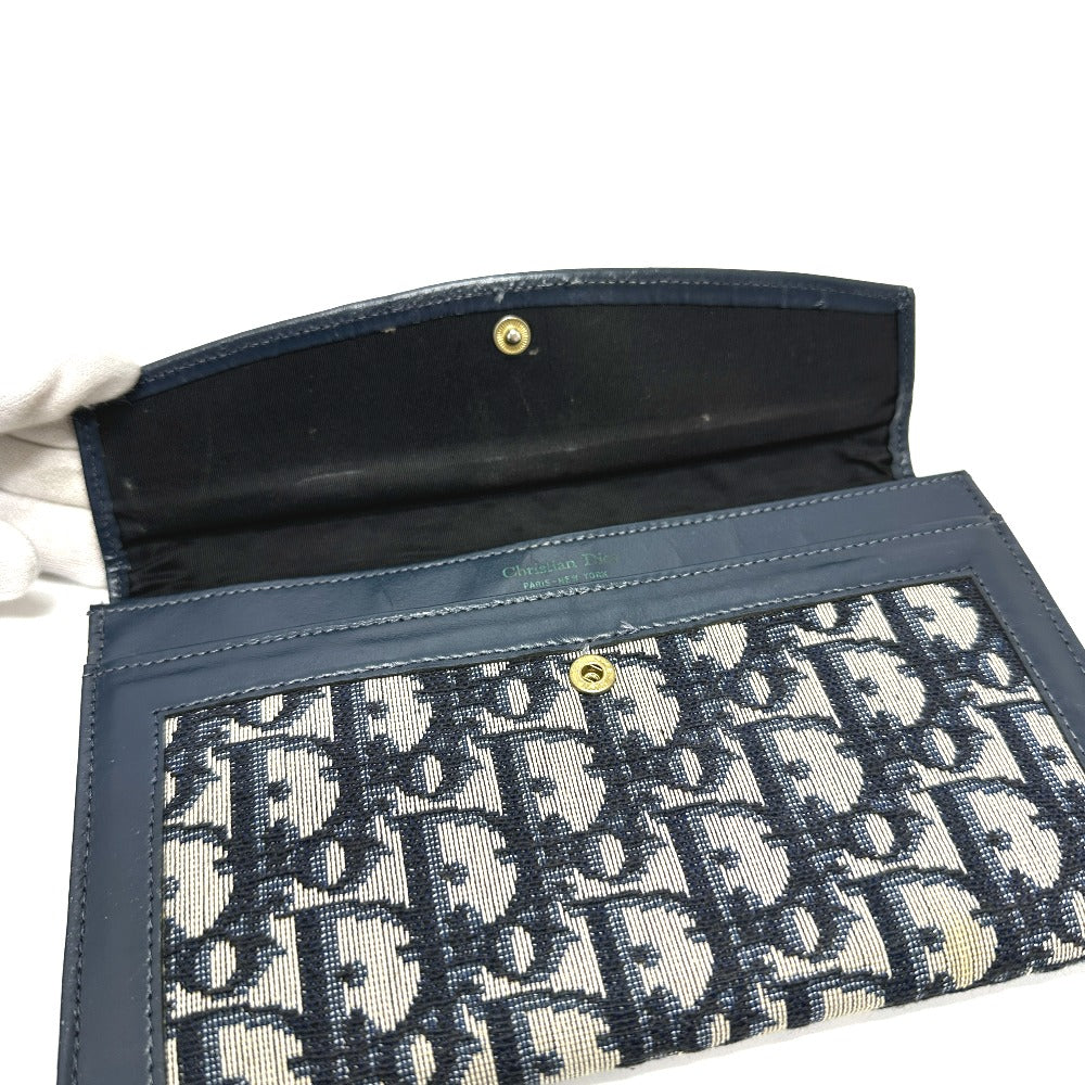 Dior トロッター ジャガード ヴィンテージ フラップ  ロングウォレット がま口 長財布 ジャガード レディース ネイビー - brandshop-reference