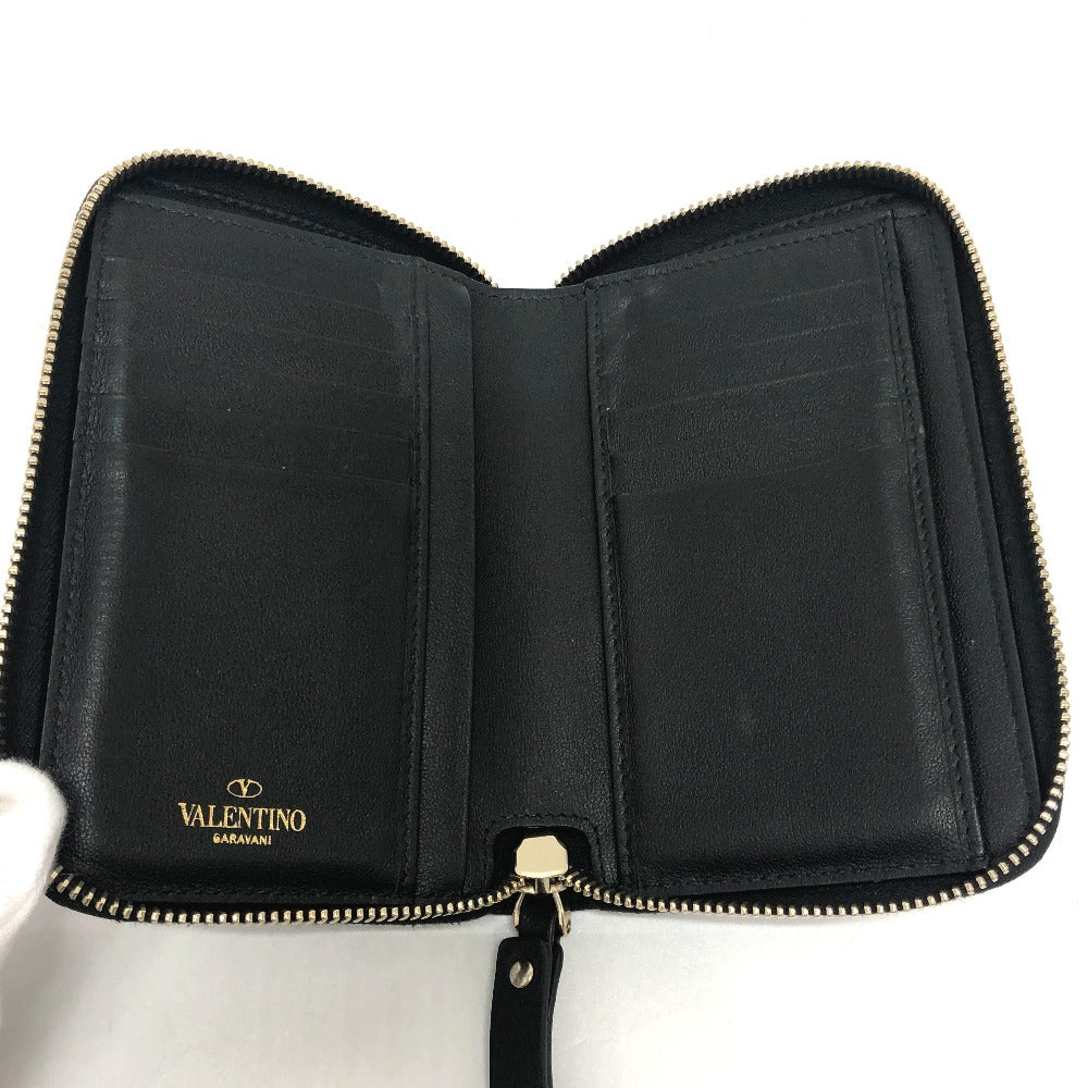 VALENTINO Ｖロゴ 二つ折り財布 ミドルウォレット 小物 2つ折り財布 レザー ユニセックス ブラック - brandshop-reference