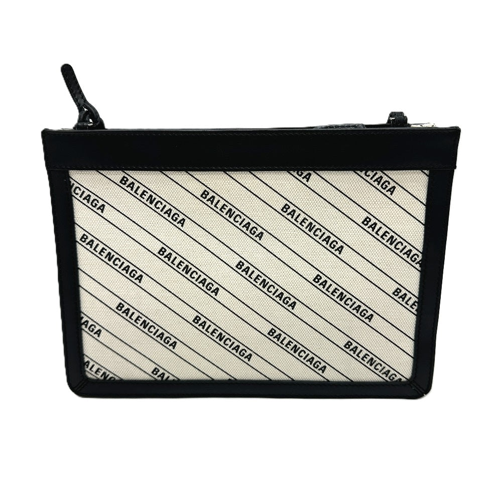 BALENCIAGA 528147 総柄 ポシェット カバン 斜め掛け 肩掛け ショルダーバッグ レザー/キャンバス レディース ホワイト×ブラック - brandshop-reference