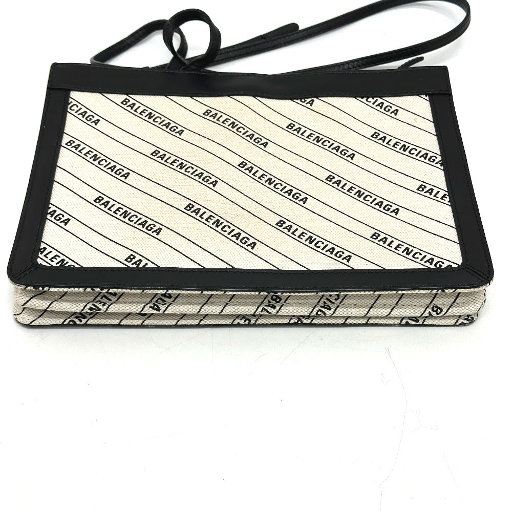 BALENCIAGA 528147 総柄 ポシェット カバン 斜め掛け 肩掛け ショルダーバッグ レザー/キャンバス レディース ホワイト×ブラック - brandshop-reference