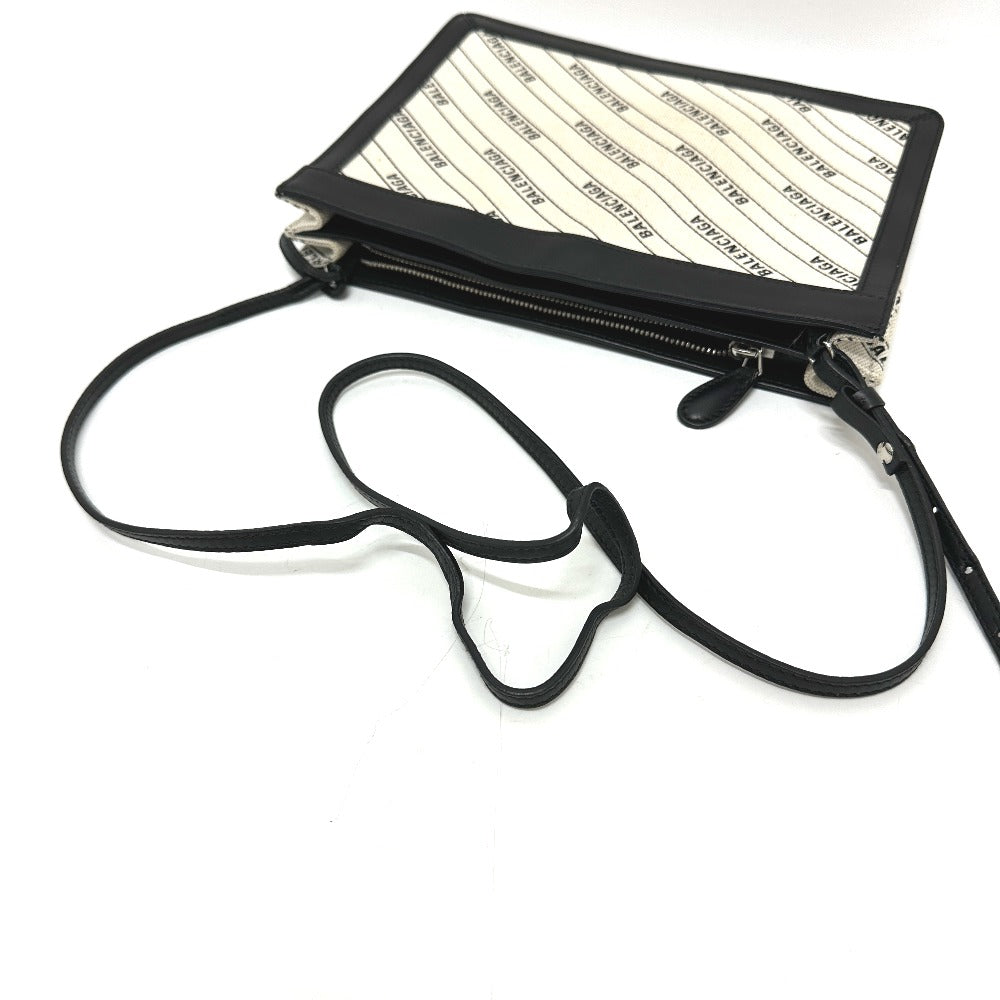 BALENCIAGA 528147 総柄 ポシェット カバン 斜め掛け 肩掛け ショルダーバッグ レザー/キャンバス レディース ホワイト×ブラック - brandshop-reference