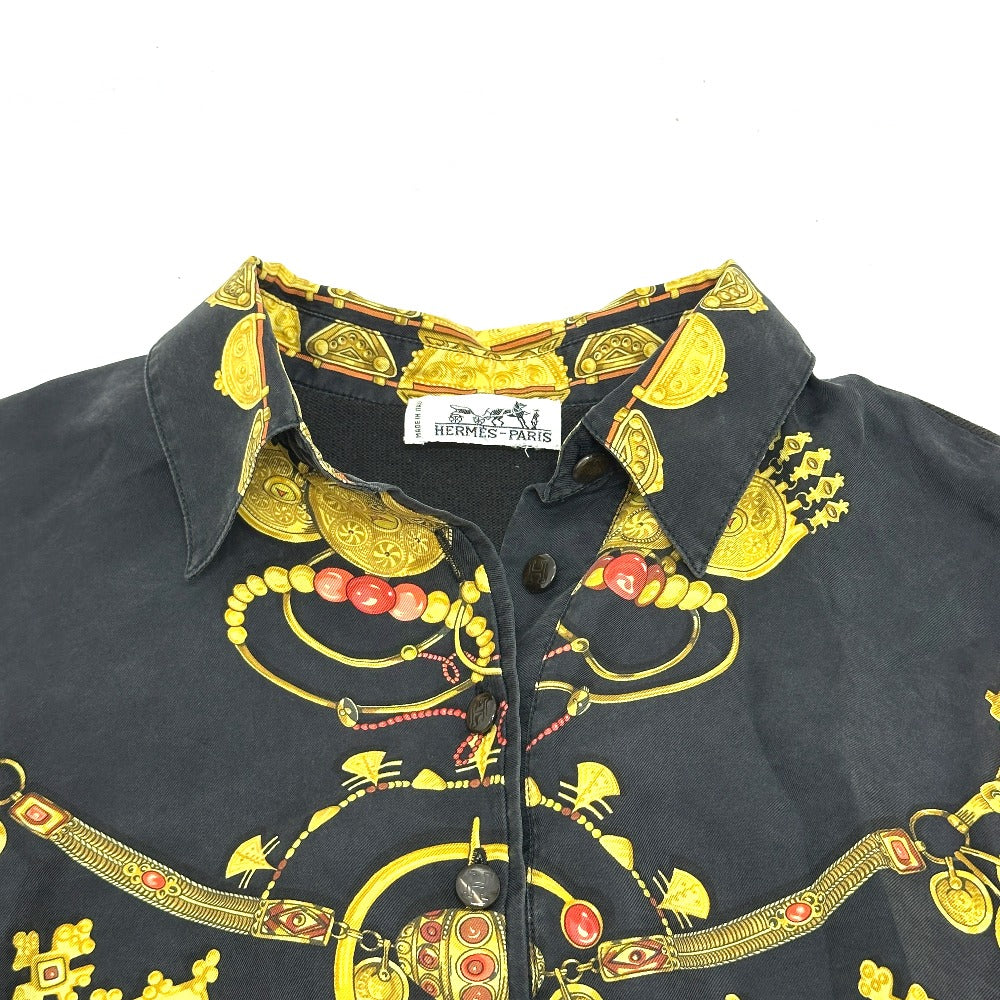 HERMES ヴィンテージ ツイルレーヌ アパレル 長袖シャツ シルク レディース ブラック×ゴールド - brandshop-reference