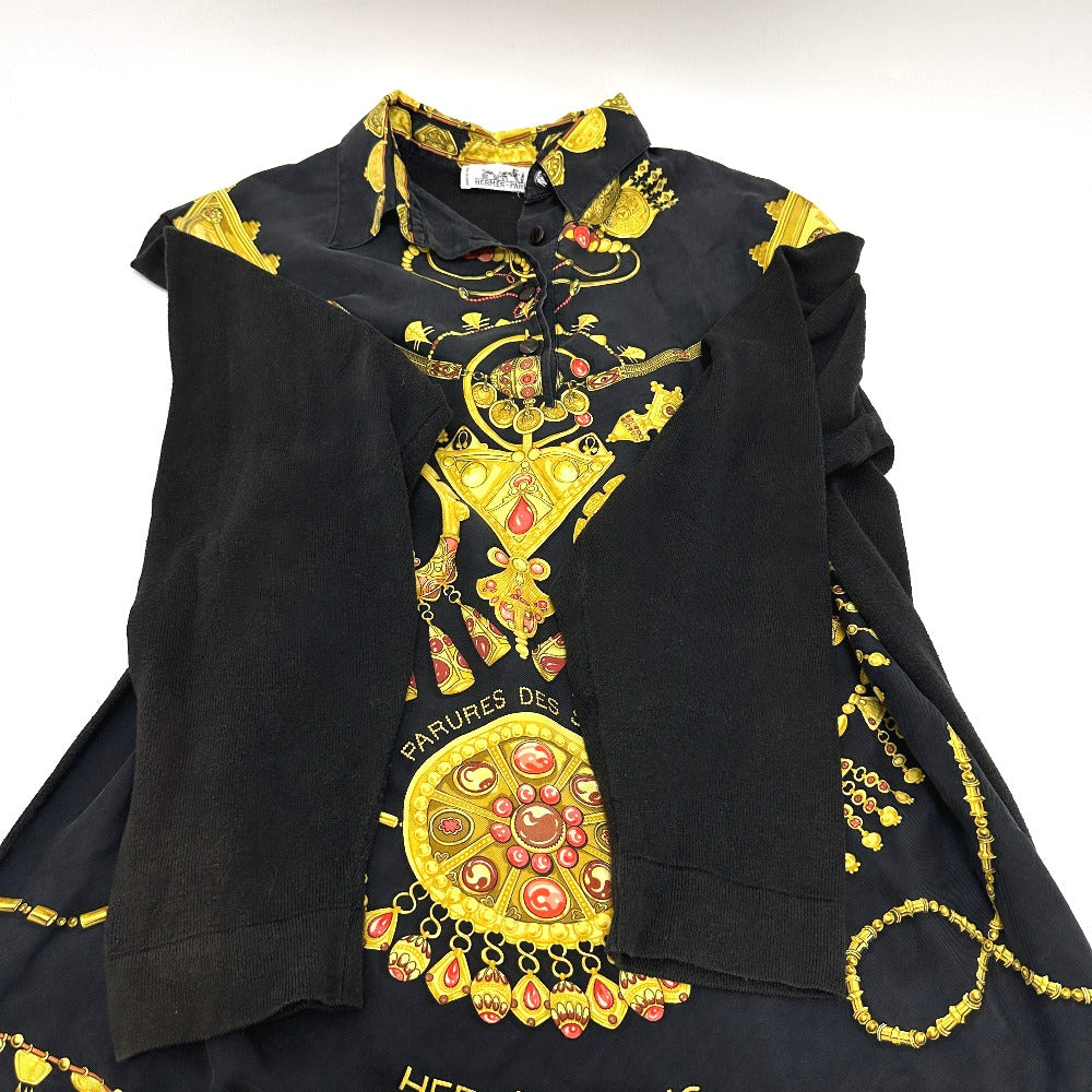 HERMES ヴィンテージ ツイルレーヌ アパレル 長袖シャツ シルク レディース ブラック×ゴールド - brandshop-reference