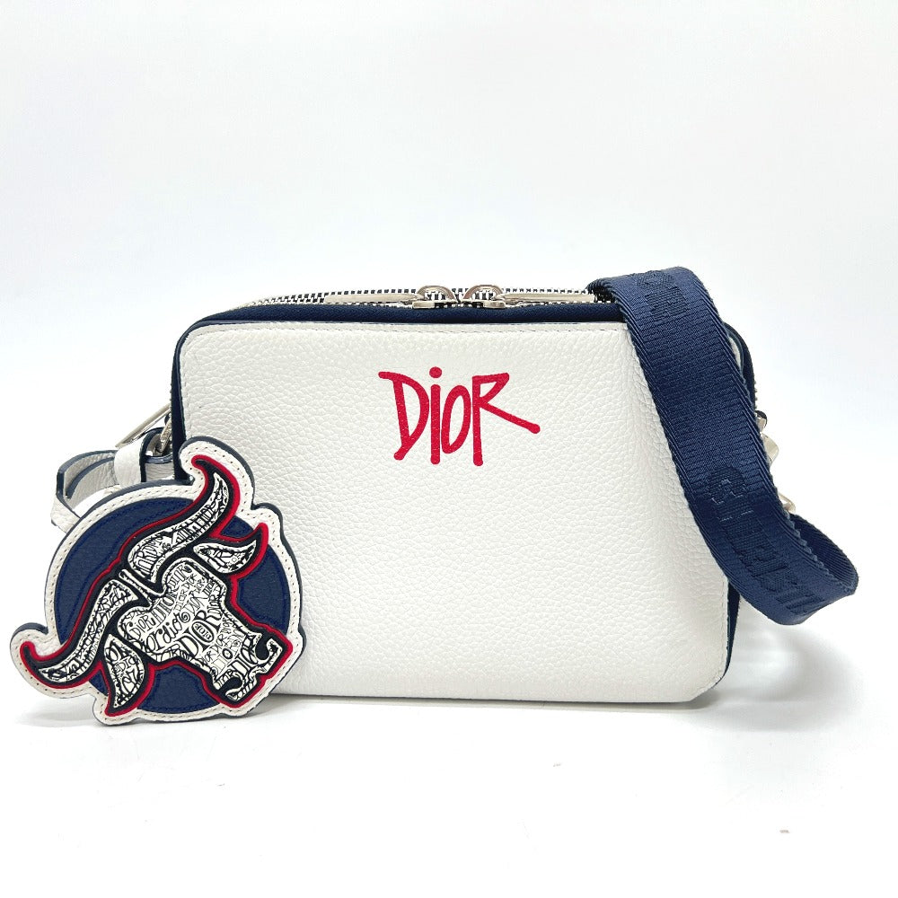Dior ディオール×ステューシーコラボ カバン バッグ 斜め掛け ショルダーバッグ レザー レディース ホワイト - brandshop-reference