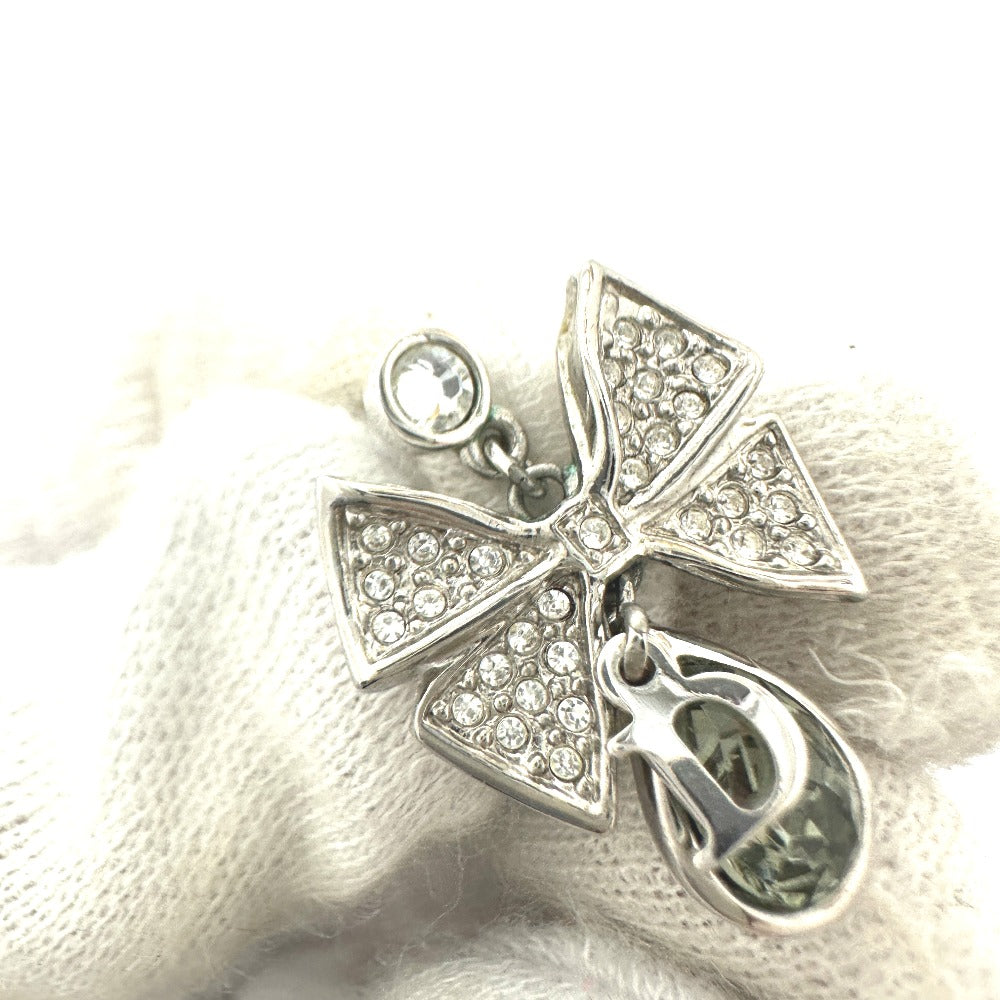 Christian Dior Ribbon Bijou Accessories Rhinestone Earrings Metal Women's Silver