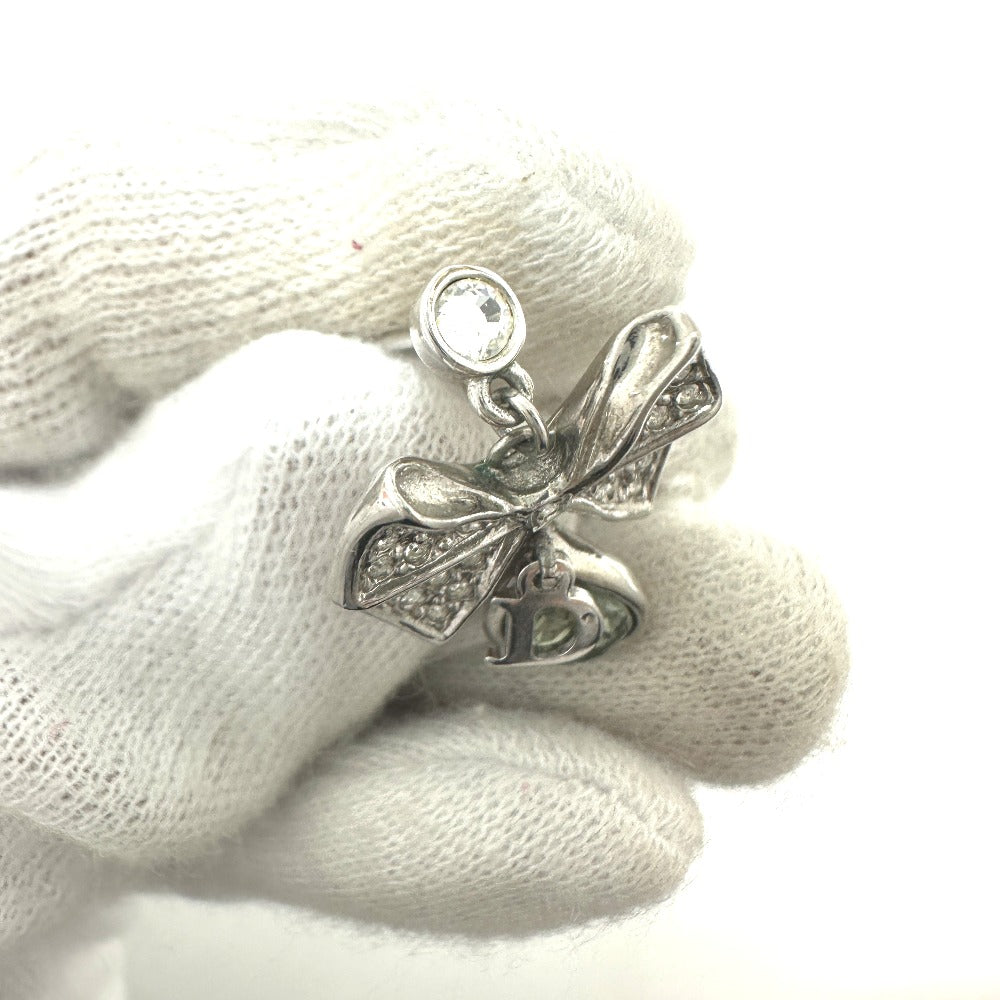 Christian Dior Ribbon Bijou Accessories Rhinestone Earrings Metal Women's Silver