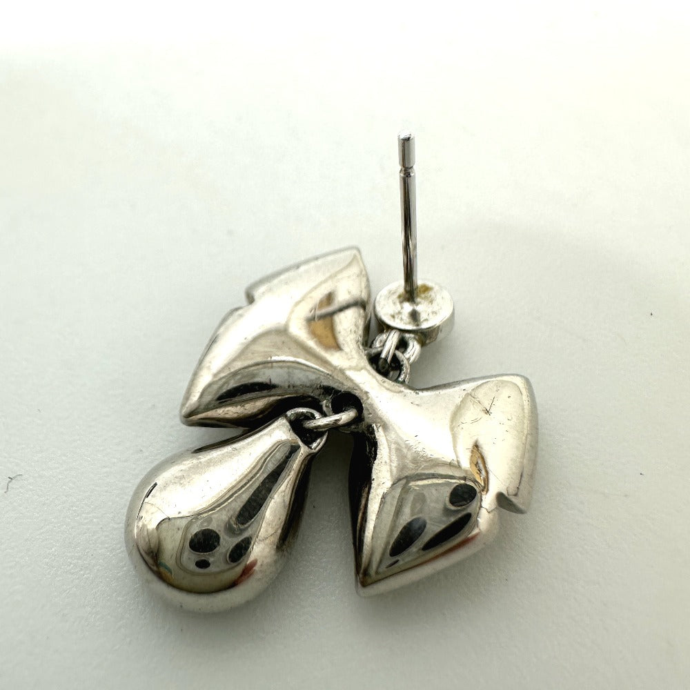 Christian Dior Ribbon Bijou Accessories Rhinestone Earrings Metal Women's Silver