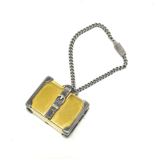 GUCCI Old Gucci Trunk Keychain Bag Charm Metal Ladies Gold x Silver