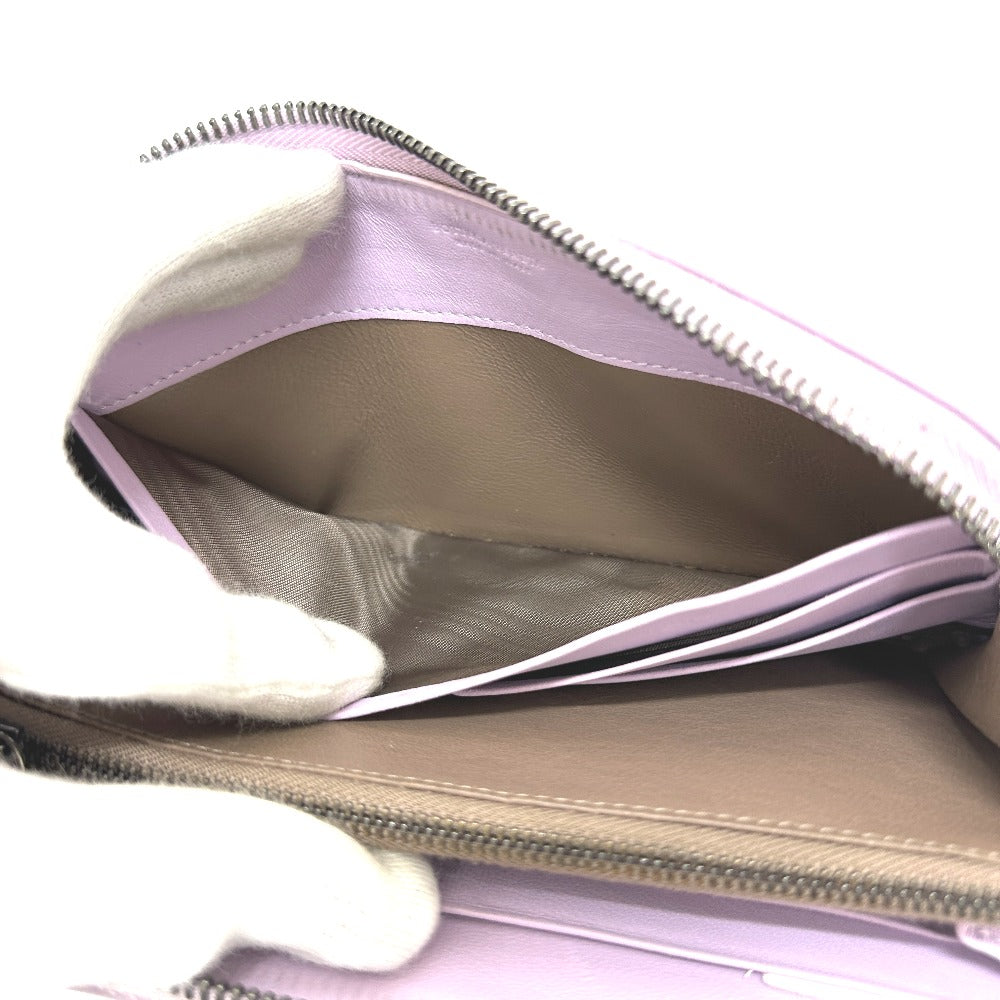 BOTTEGA VENETA 114076 Intrecciato Wallet Round Zipper Wallet Long Wallet Leather Women's Purple