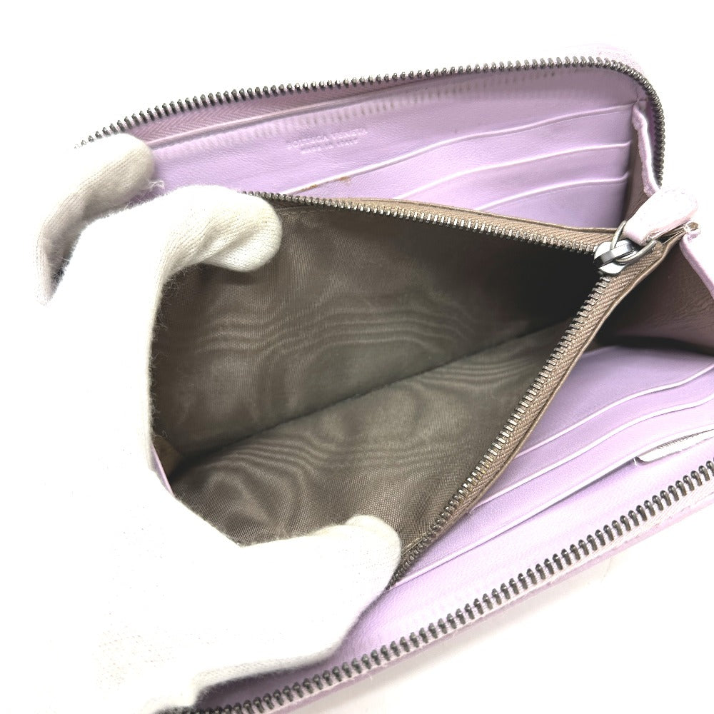 BOTTEGA VENETA 114076 Intrecciato Wallet Round Zipper Wallet Long Wallet Leather Women's Purple