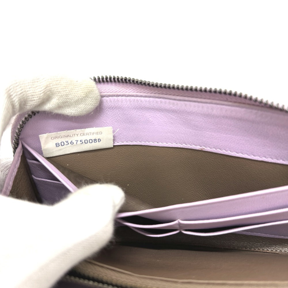 BOTTEGA VENETA 114076 Intrecciato Wallet Round Zipper Wallet Long Wallet Leather Women's Purple