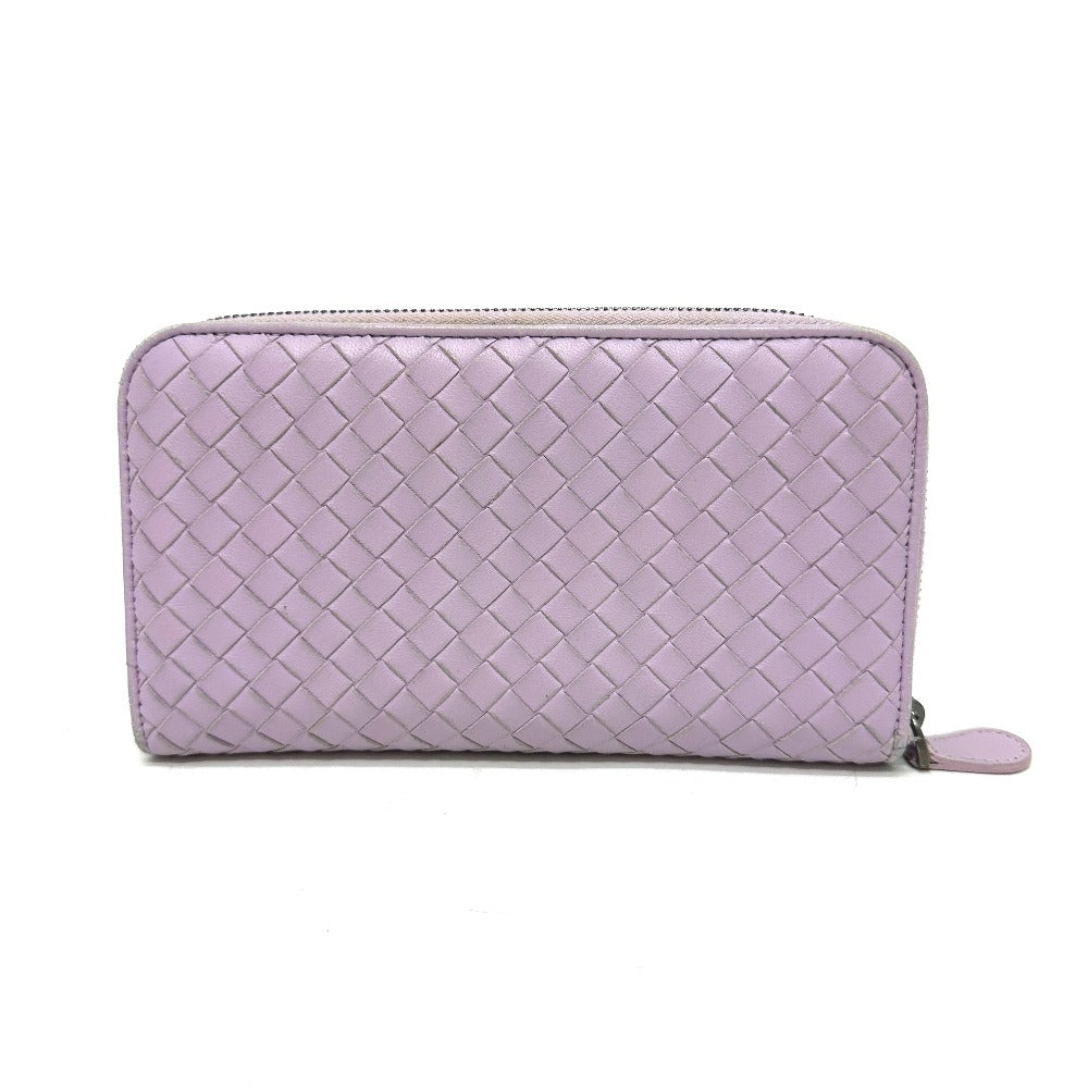 BOTTEGA VENETA 114076 Intrecciato Wallet Round Zipper Wallet Long Wallet Leather Women's Purple