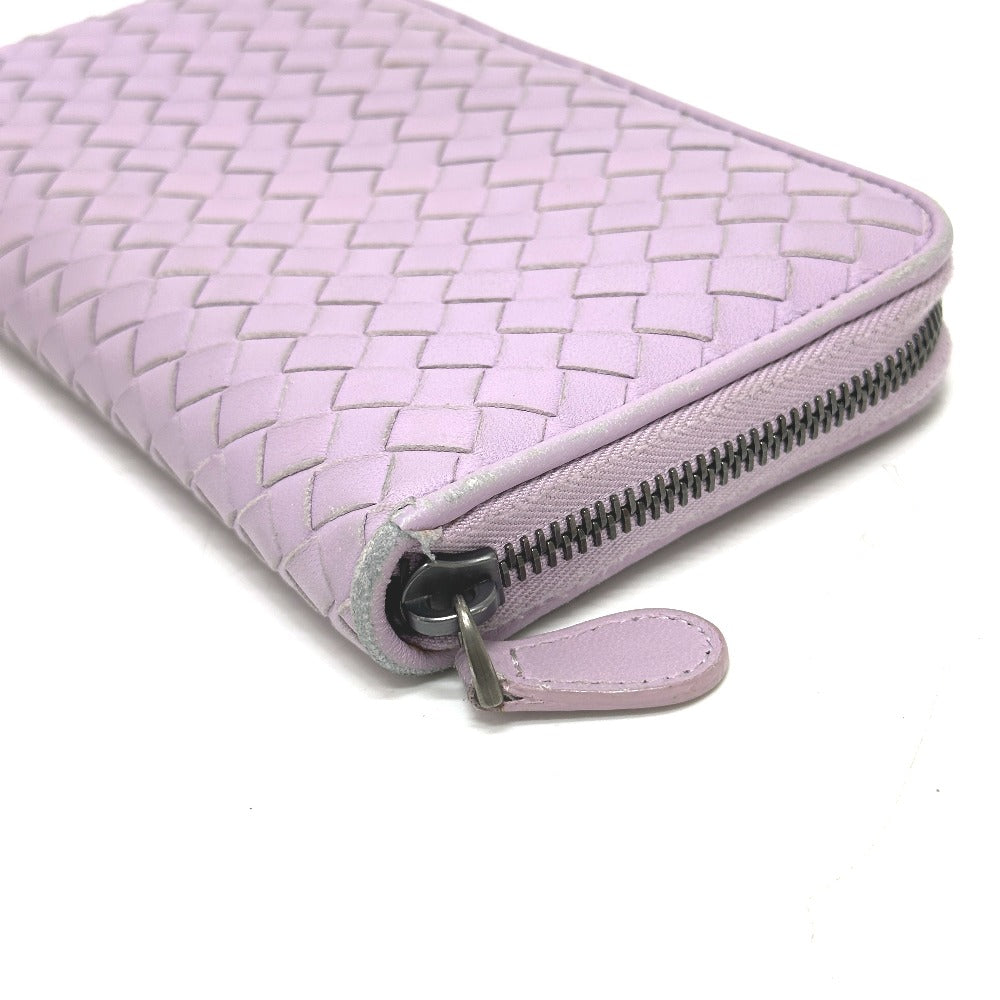 BOTTEGA VENETA 114076 Intrecciato Wallet Round Zipper Wallet Long Wallet Leather Women's Purple