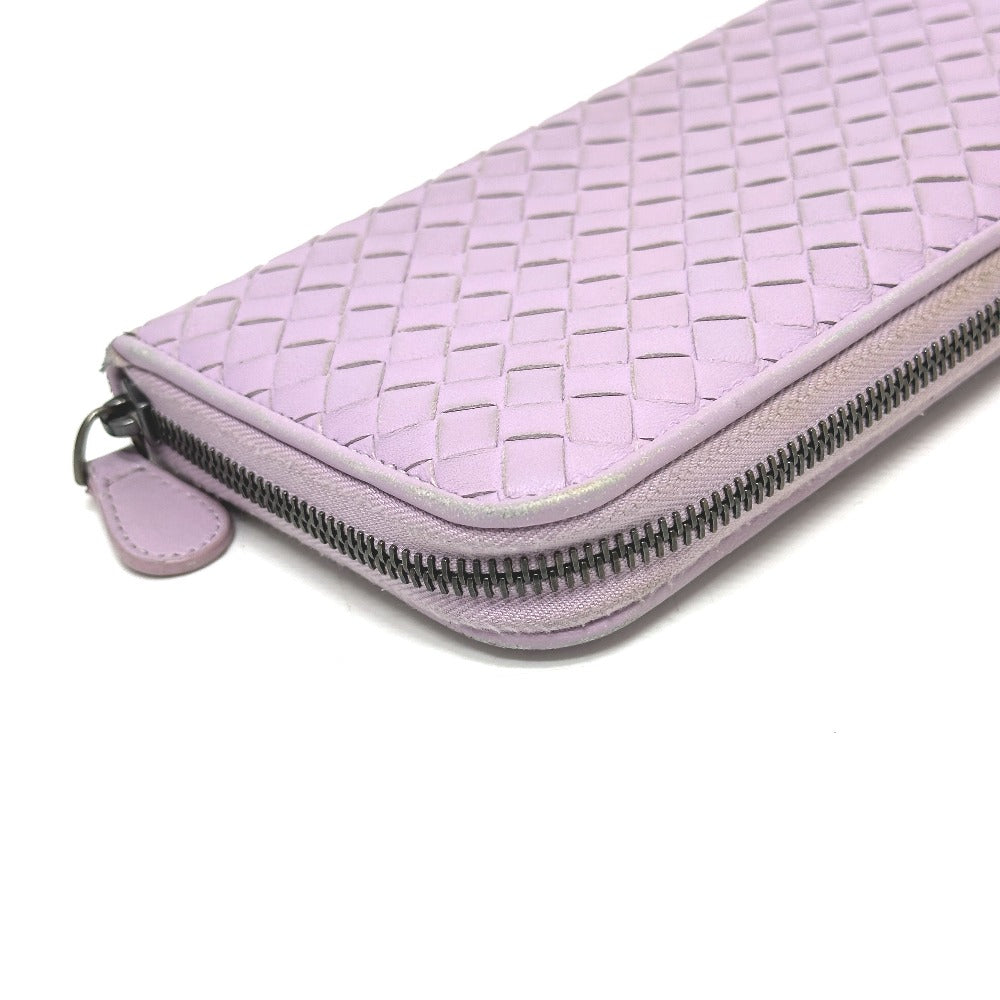 BOTTEGA VENETA 114076 Intrecciato Wallet Round Zipper Wallet Long Wallet Leather Women's Purple