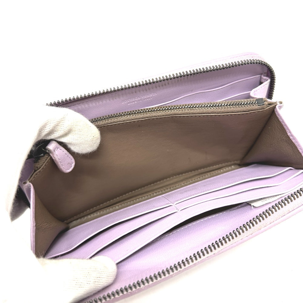 BOTTEGA VENETA 114076 Intrecciato Wallet Round Zipper Wallet Long Wallet Leather Women's Purple