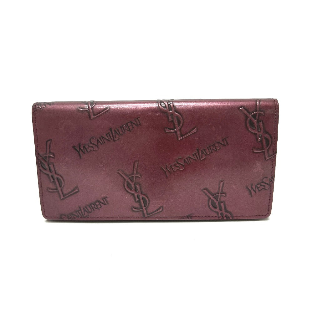 YVES SAINT LAURENT YSL Logo All Over Pattern Wallet Long Wallet Bifold Clasp Long Wallet Leather Women's Wine Red