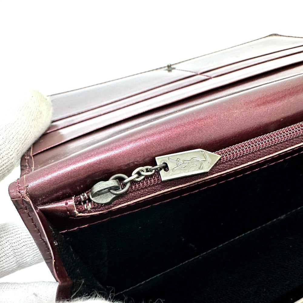YVES SAINT LAURENT YSL Logo All Over Pattern Wallet Long Wallet Bifold Clasp Long Wallet Leather Women's Wine Red