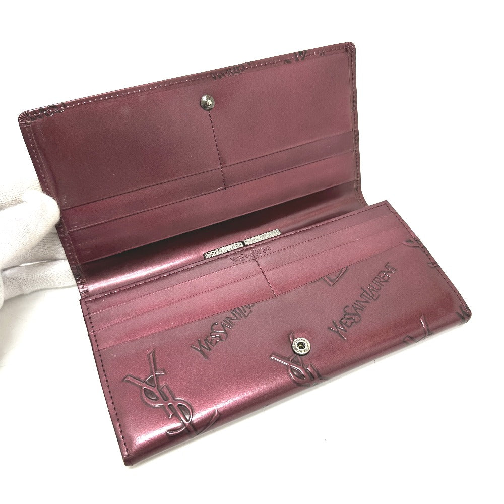 YVES SAINT LAURENT YSL Logo All Over Pattern Wallet Long Wallet Bifold Clasp Long Wallet Leather Women's Wine Red