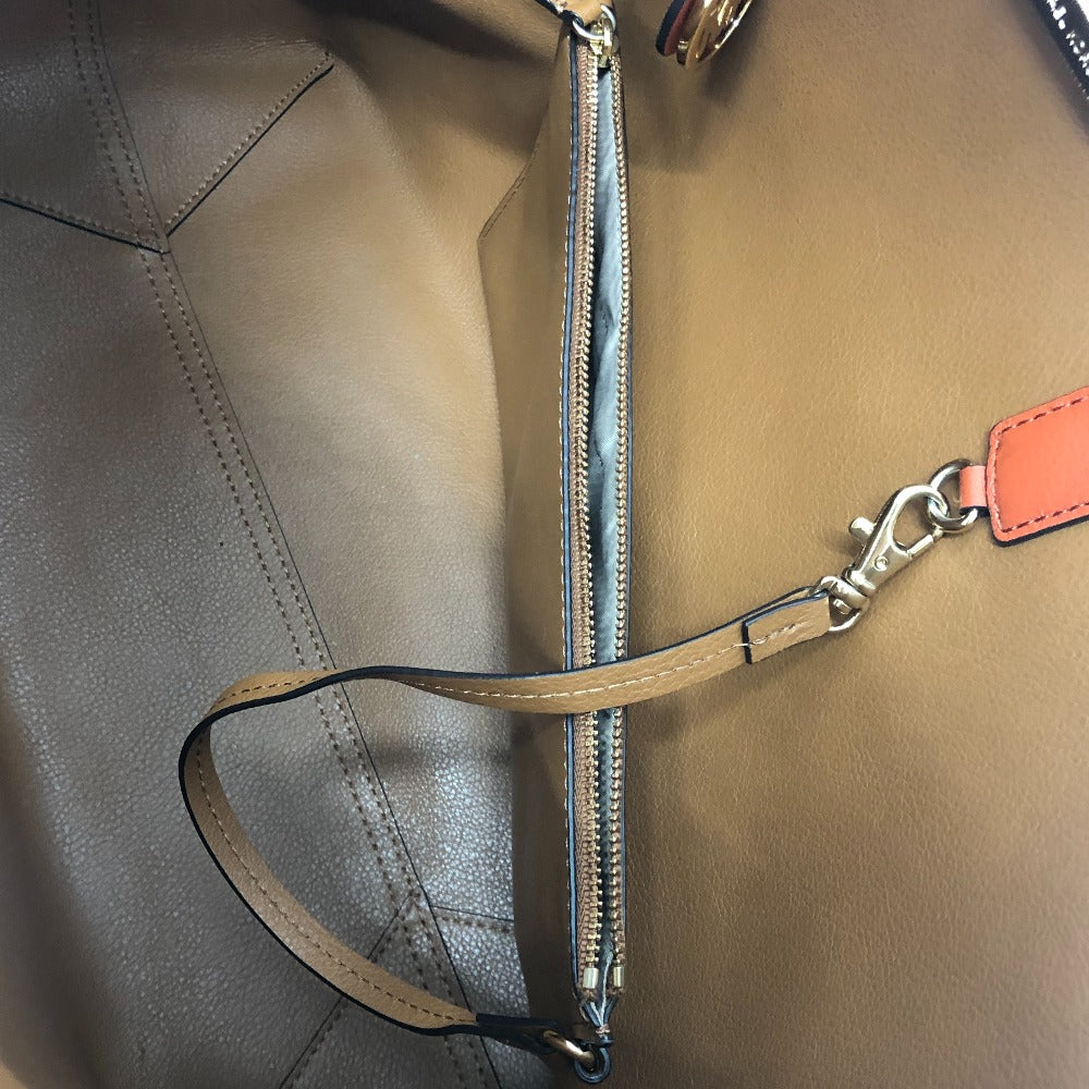 Michael Kors Logo Bag Reversible Handbag Shoulder Tote Bag Leather Women's Brown x Orange