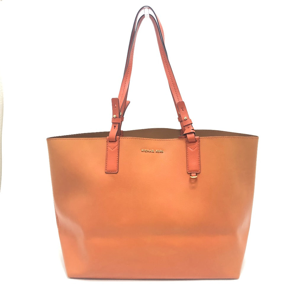 Michael Kors Logo Bag Reversible Handbag Shoulder Tote Bag Leather Women's Brown x Orange
