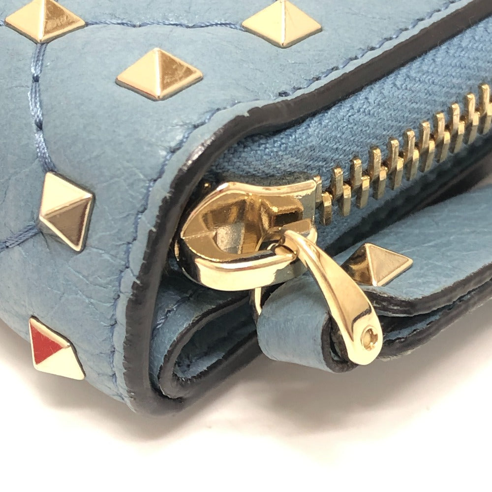 VALENTINO Quilted Rockstud Wallet Compact Wallet Bifold Wallet Leather Women's Blue