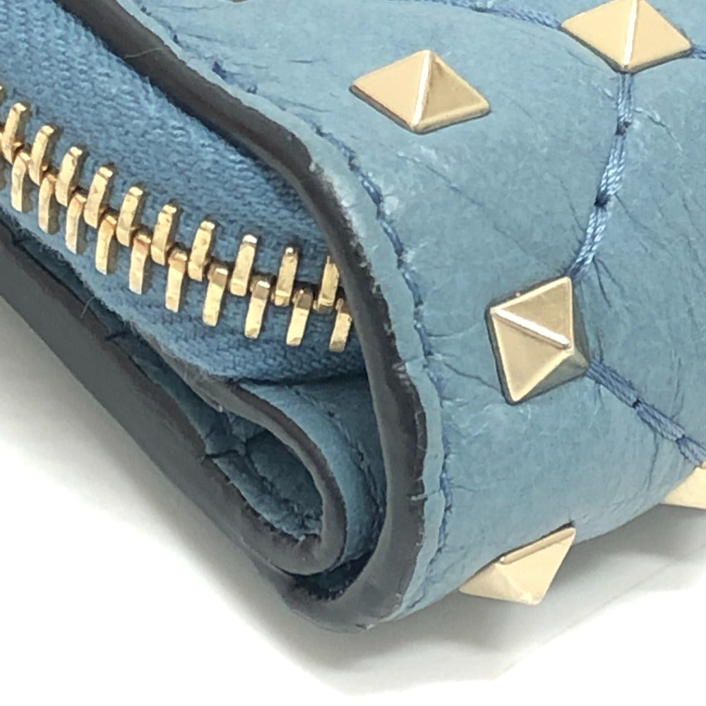 VALENTINO Quilted Rockstud Wallet Compact Wallet Bifold Wallet Leather Women's Blue