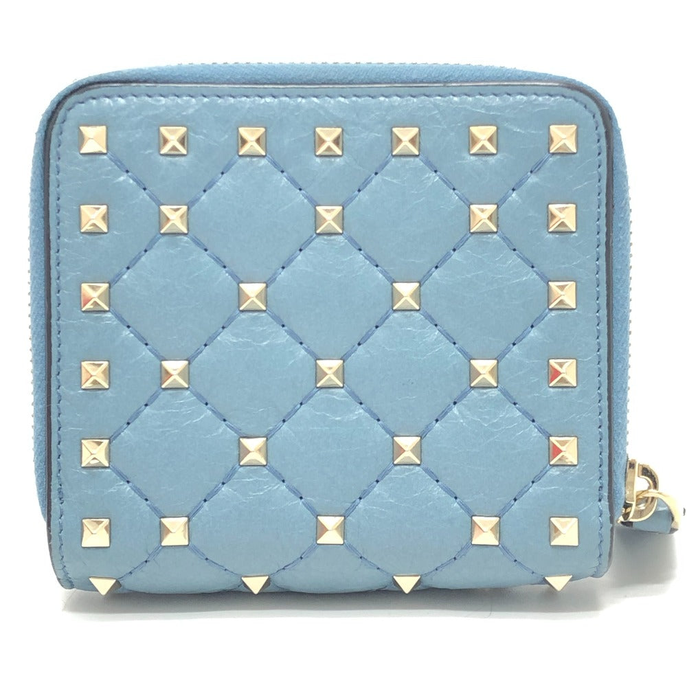 VALENTINO Quilted Rockstud Wallet Compact Wallet Bifold Wallet Leather Women's Blue