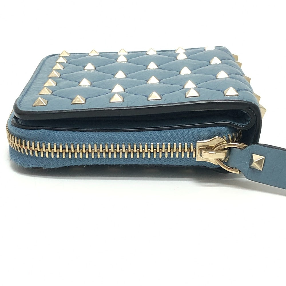 VALENTINO Quilted Rockstud Wallet Compact Wallet Bifold Wallet Leather Women's Blue