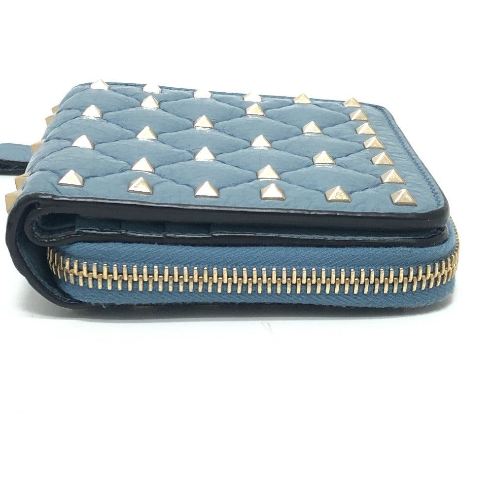 VALENTINO Quilted Rockstud Wallet Compact Wallet Bifold Wallet Leather Women's Blue