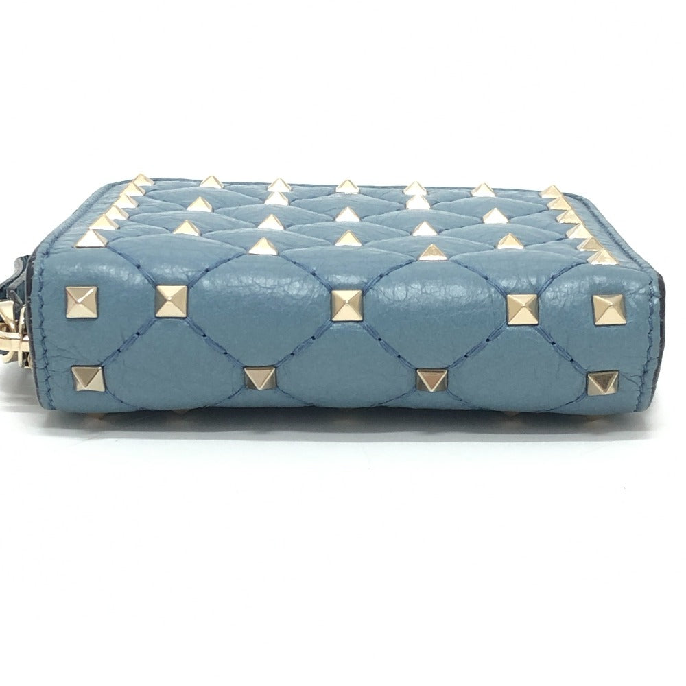 VALENTINO Quilted Rockstud Wallet Compact Wallet Bifold Wallet Leather Women's Blue