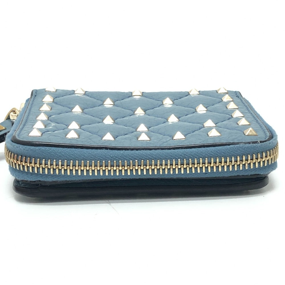 VALENTINO Quilted Rockstud Wallet Compact Wallet Bifold Wallet Leather Women's Blue