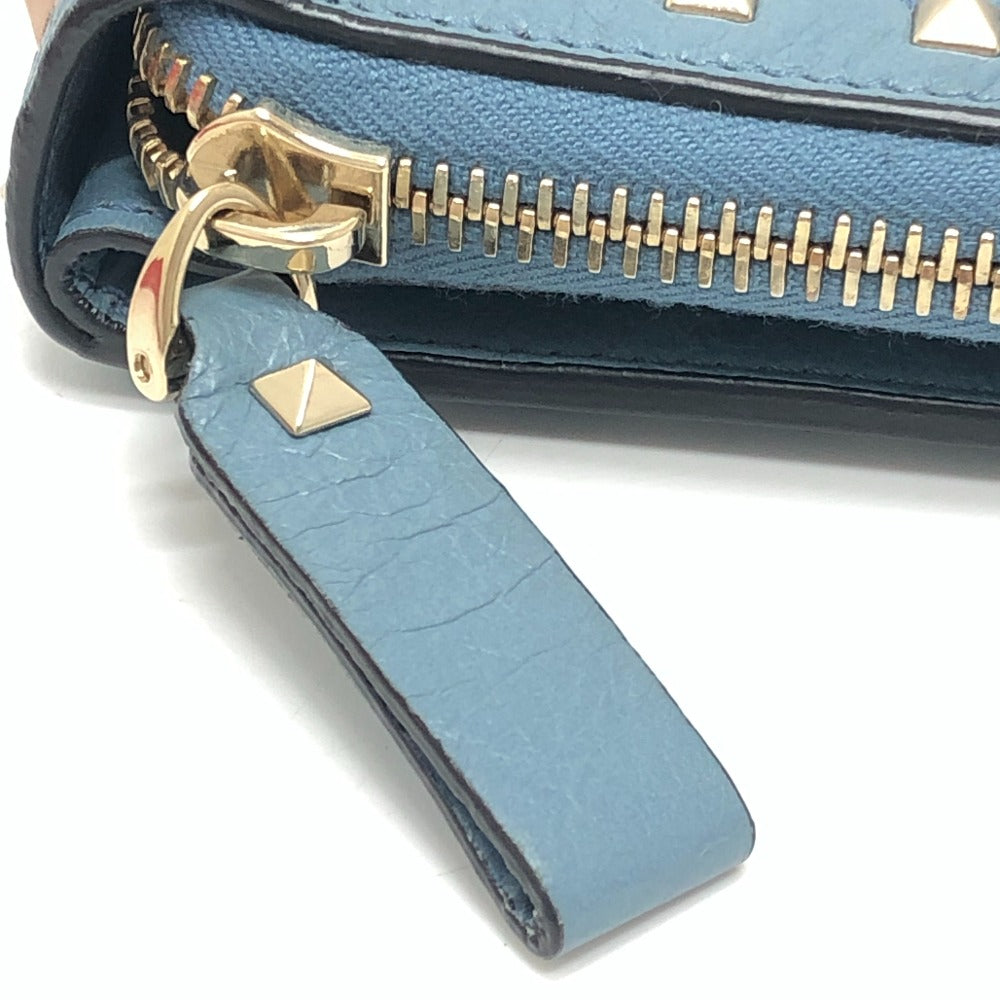 VALENTINO Quilted Rockstud Wallet Compact Wallet Bifold Wallet Leather Women's Blue