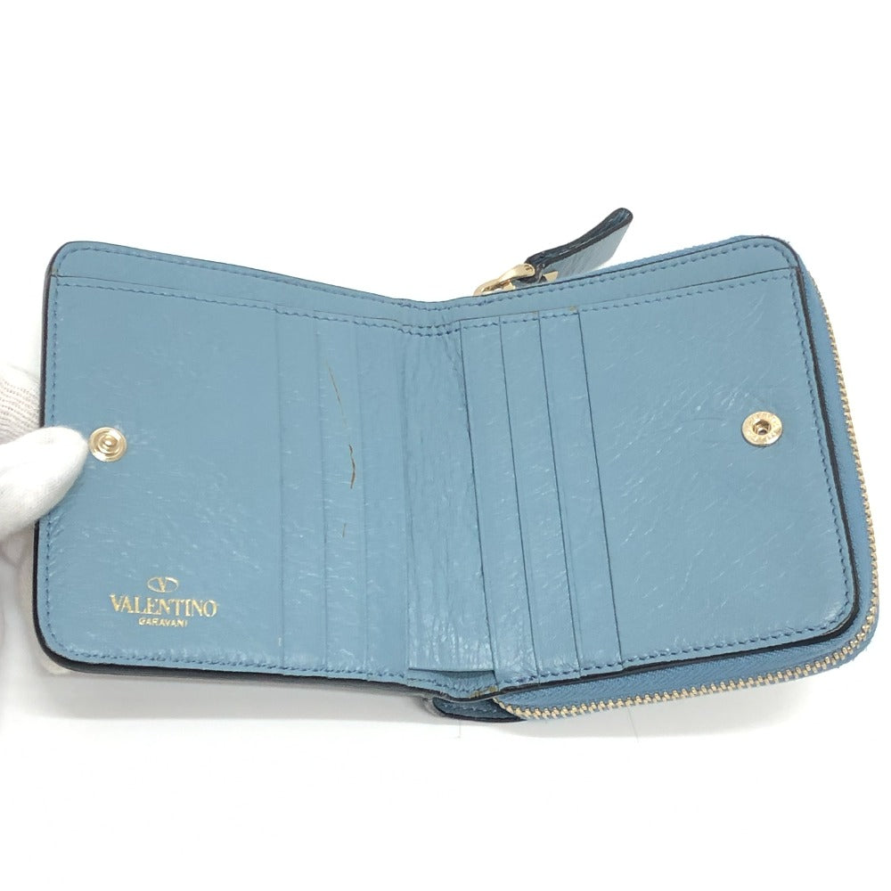 VALENTINO Quilted Rockstud Wallet Compact Wallet Bifold Wallet Leather Women's Blue