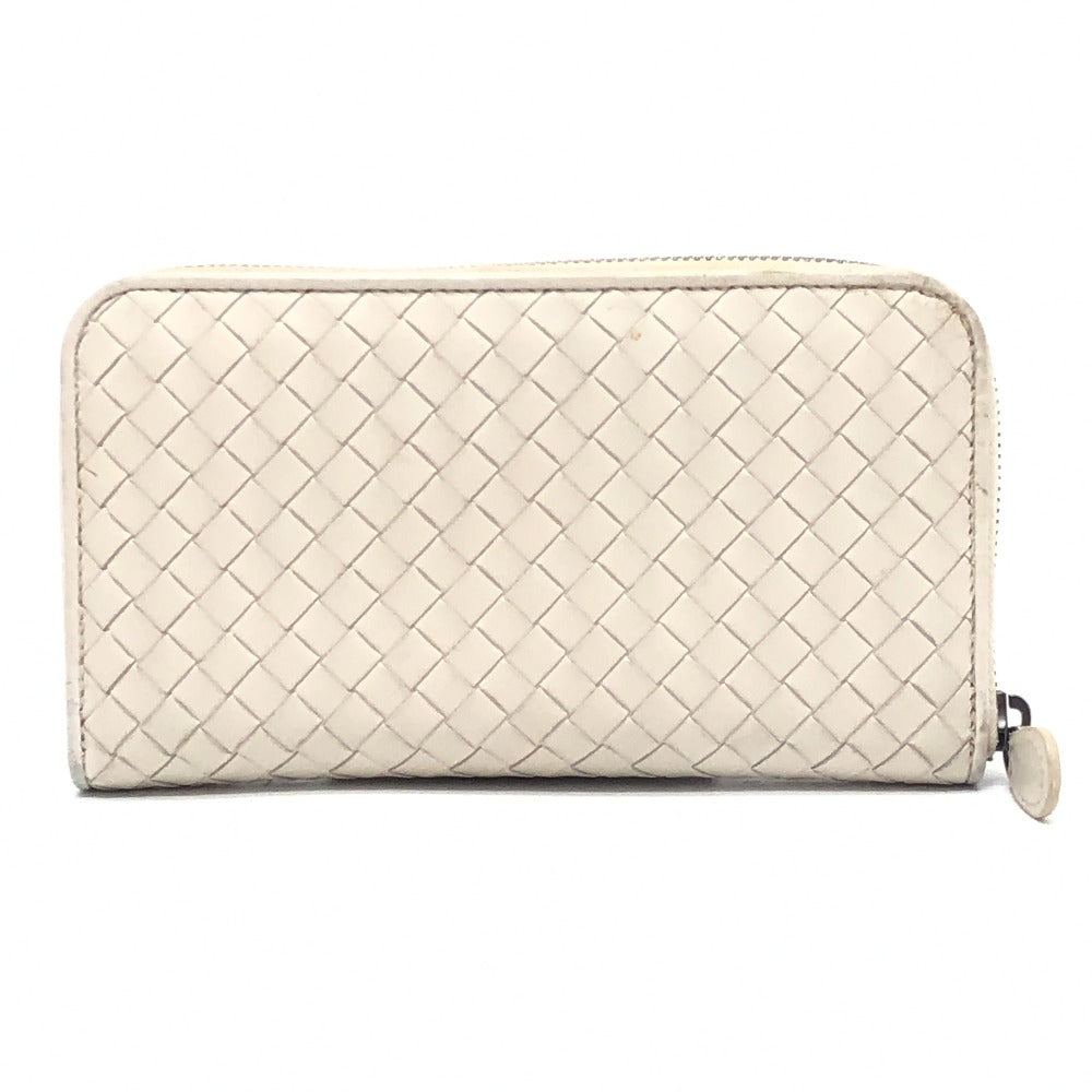 BOTTEGA VENETA 114076 Intrecciato Long Wallet Round Zipper Long Wallet Leather Women's White