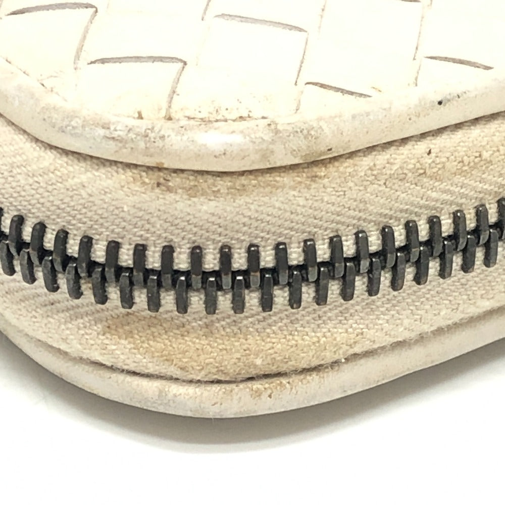 BOTTEGA VENETA 114076 Intrecciato Long Wallet Round Zipper Long Wallet Leather Women's White