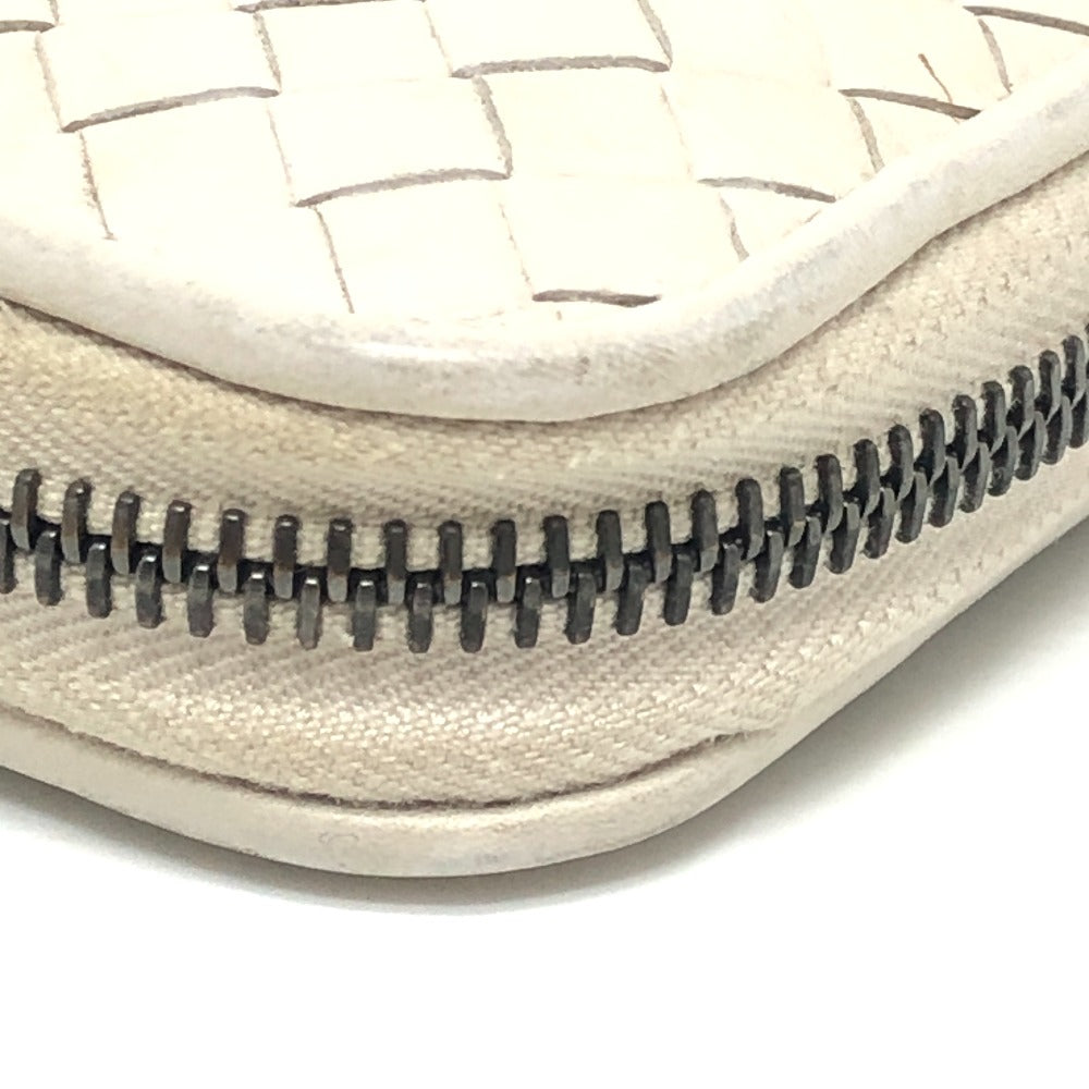 BOTTEGA VENETA 114076 Intrecciato Long Wallet Round Zipper Long Wallet Leather Women's White