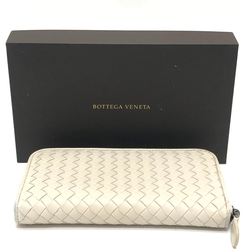 BOTTEGA VENETA 114076 Intrecciato Long Wallet Round Zipper Long Wallet Leather Women's White