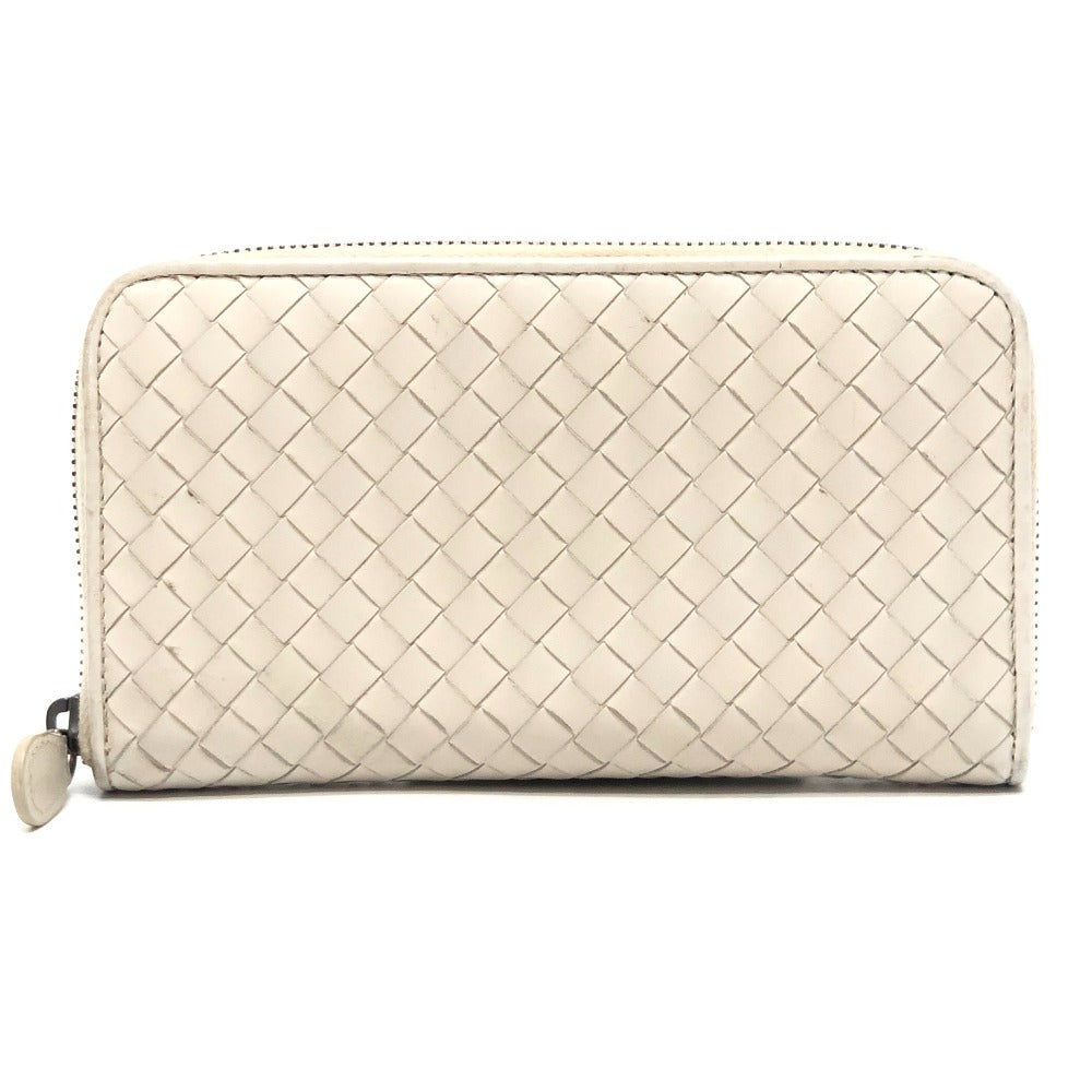 BOTTEGA VENETA 114076 Intrecciato Long Wallet Round Zipper Long Wallet Leather Women's White