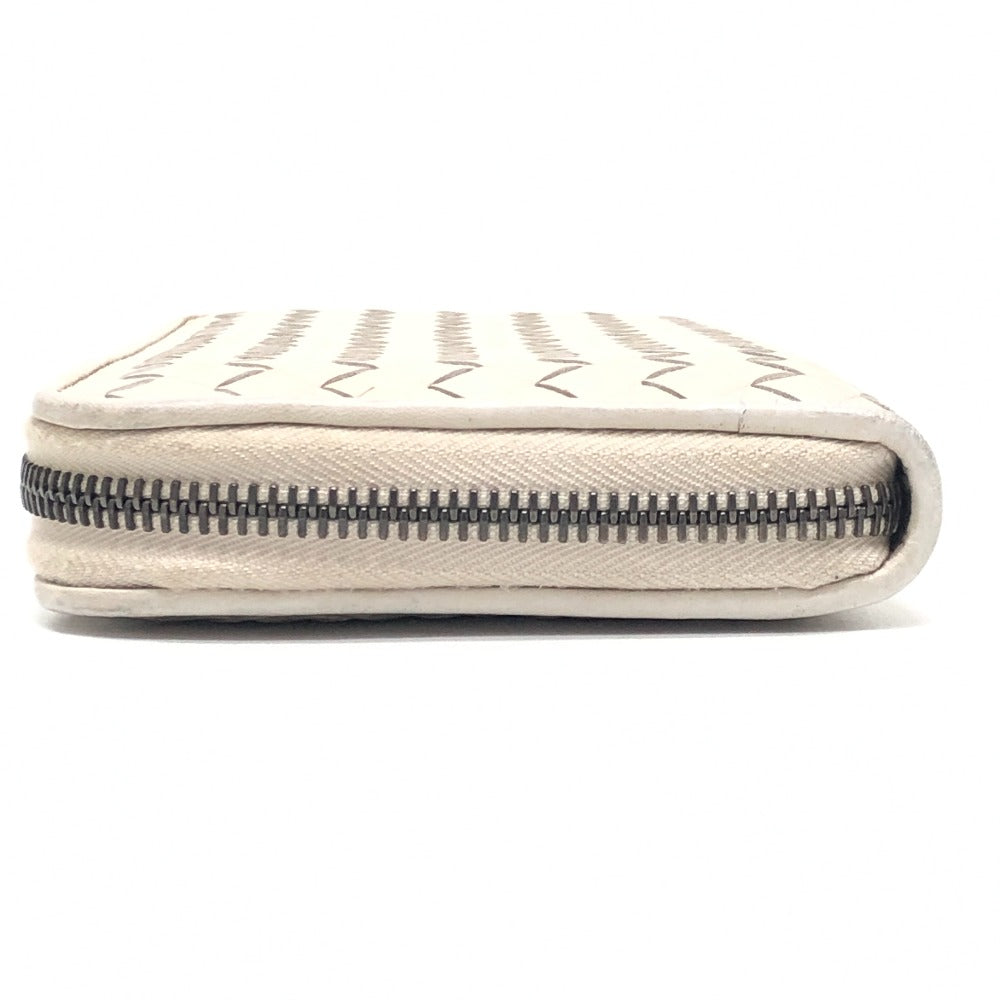 BOTTEGA VENETA 114076 Intrecciato Long Wallet Round Zipper Long Wallet Leather Women's White