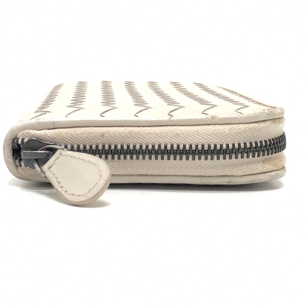 BOTTEGA VENETA 114076 Intrecciato Long Wallet Round Zipper Long Wallet Leather Women's White