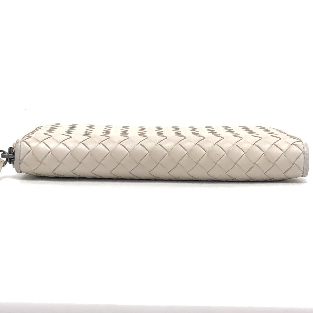 BOTTEGA VENETA 114076 Intrecciato Long Wallet Round Zipper Long Wallet Leather Women's White