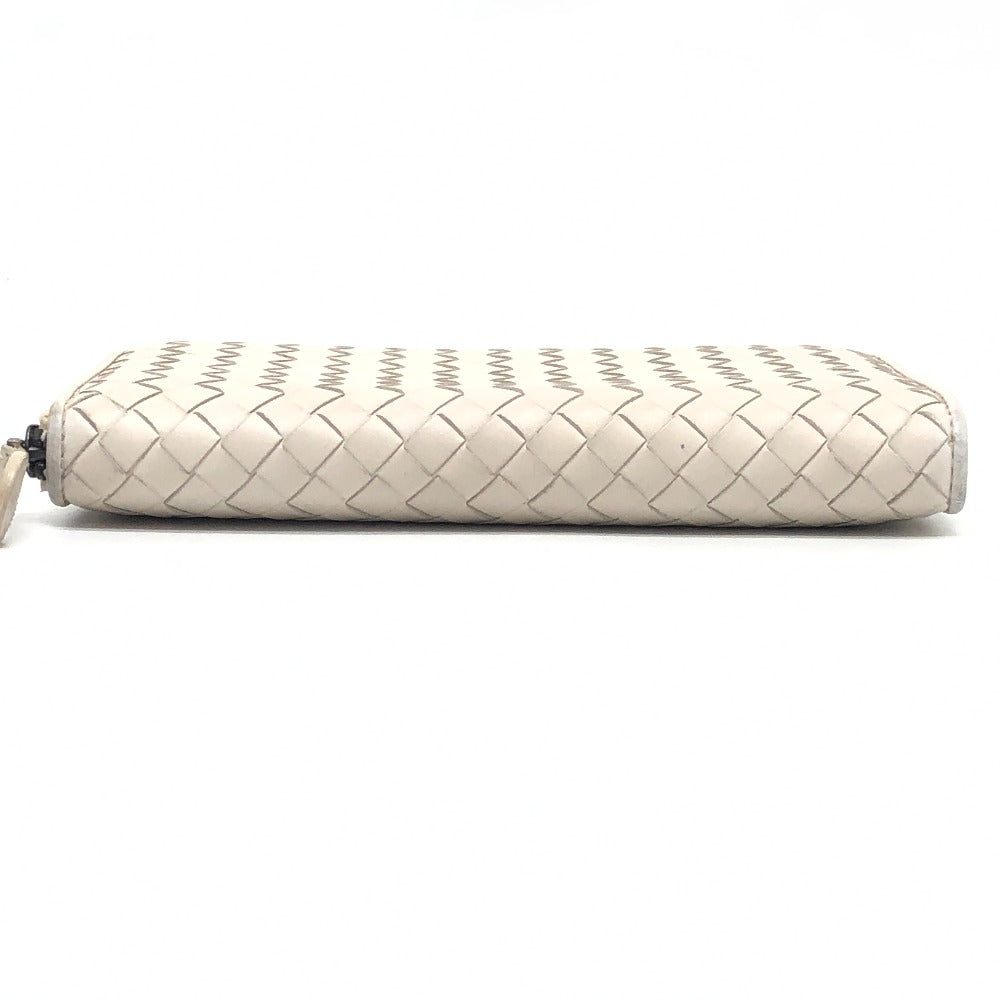 BOTTEGA VENETA 114076 Intrecciato Long Wallet Round Zipper Long Wallet Leather Women's White